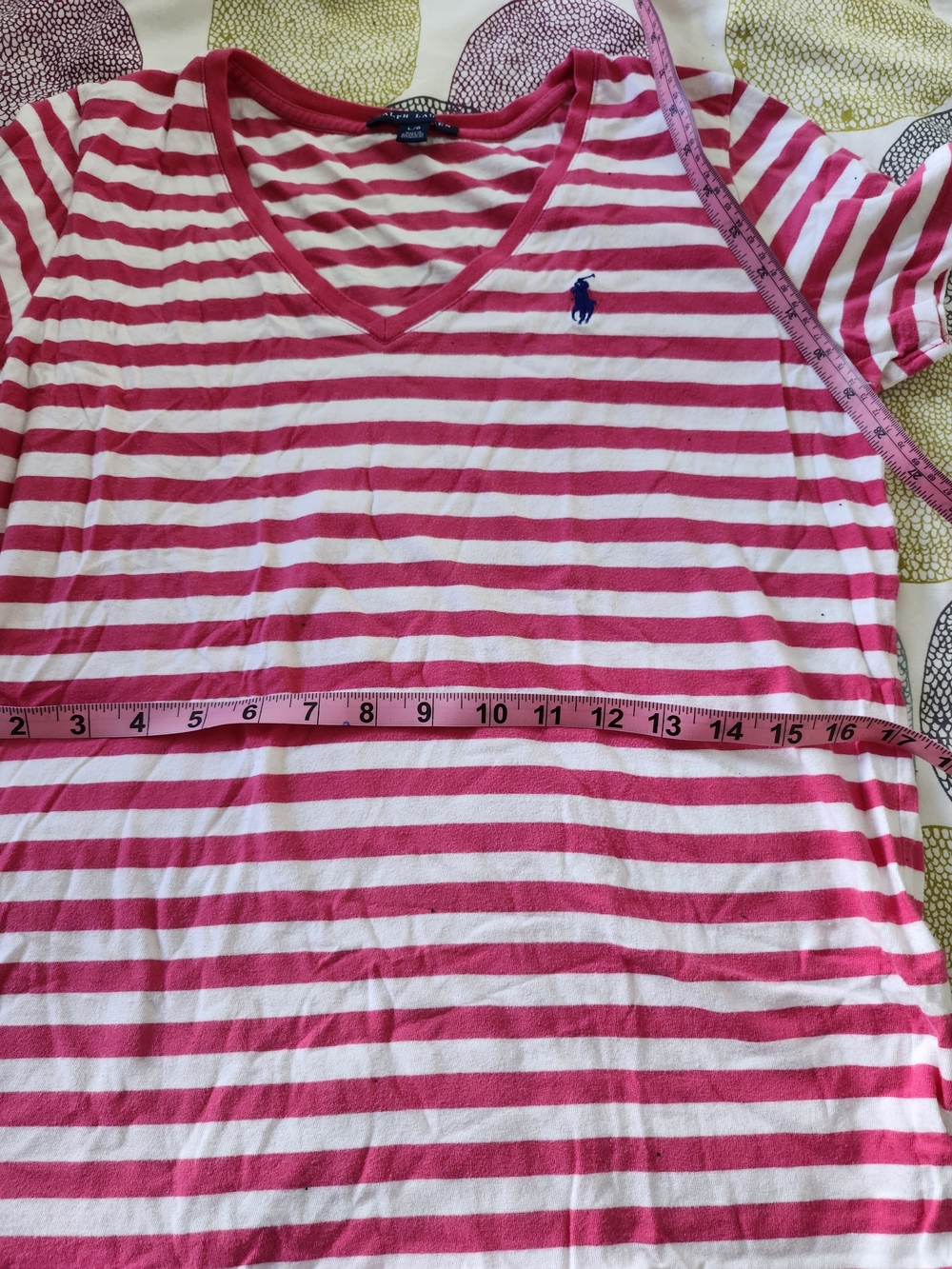 Ralph Lauren Pink and White Striped V-Neck Shirt